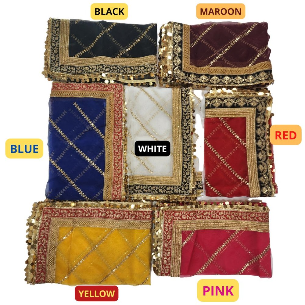 Fancy Organza Dupatta/Scarf/Wrap/Stole Gota Zari Embroidered Dulhan Shaadi Nikah